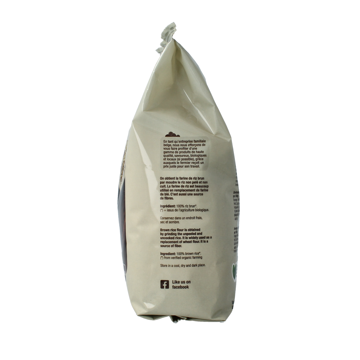 Nutribel bruine rijstmeel glutenvrij bio 500g, organic gluten-free brown rice flour for baking and cooking.