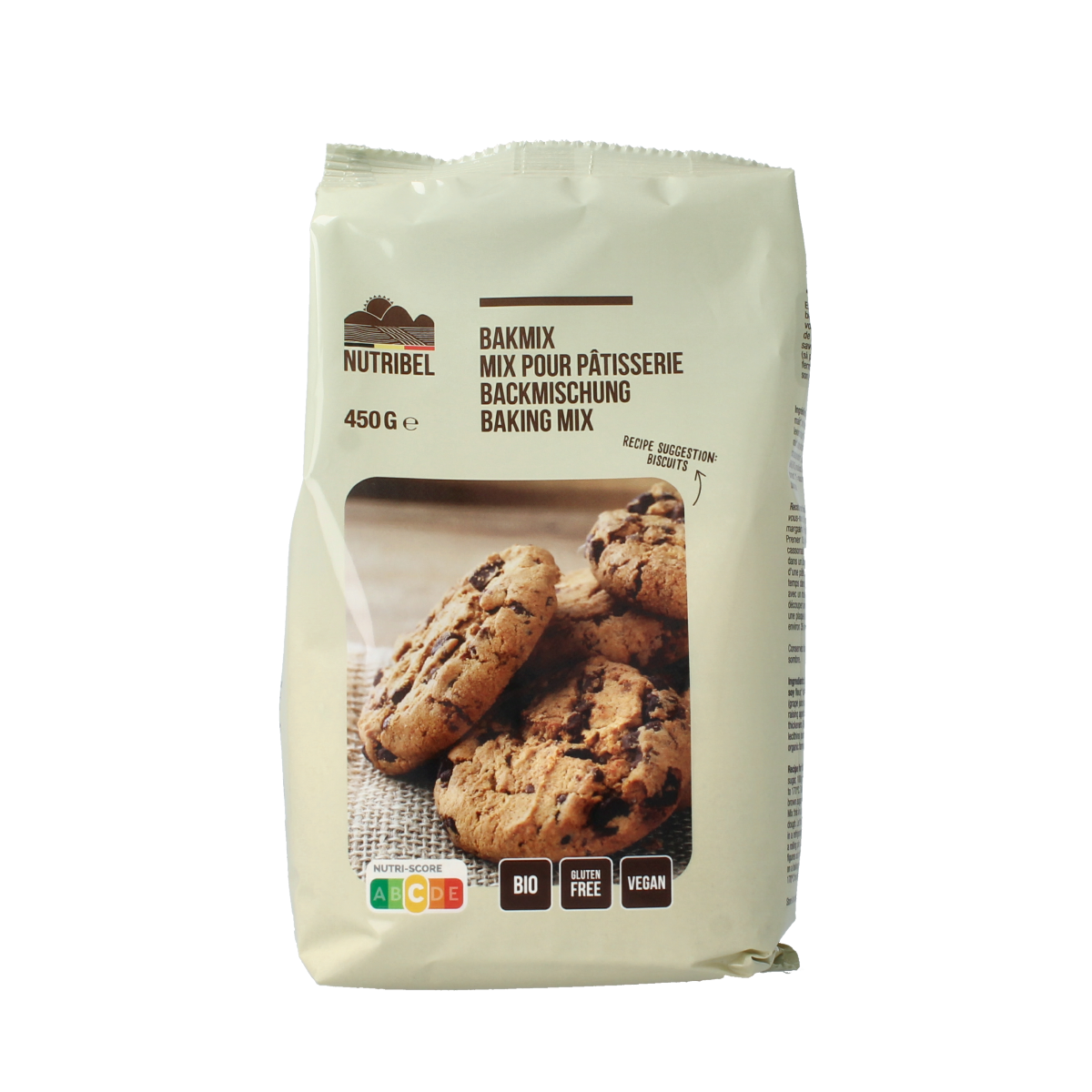 Gluten-free organic Nutribel Bakmix universeel baking mix in a 450g package, suitable for various baking recipes.