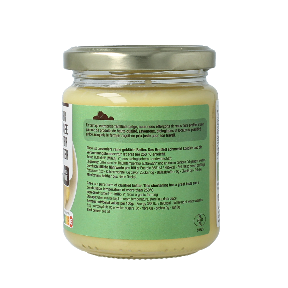 Organic Nutribel Ghee butter in a 200g jar, showcasing smooth, golden ghee ready for cooking or baking.