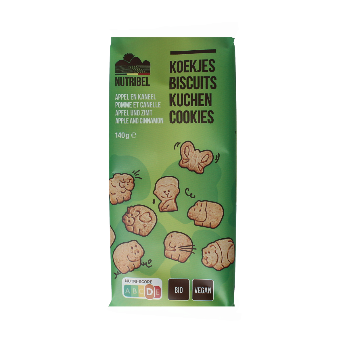 Nutribel Kinderkoekjes met appel en kaneel, biologische koeken voor kinderen, 140g, met appel en kaneel smaak.