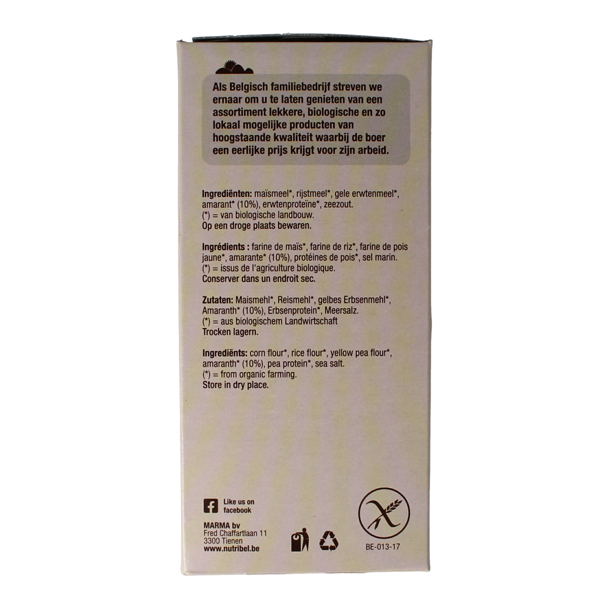 Nutribel amarant bio crackers in a 150g package, showing golden, crispy whole grain crackers on a neutral background.