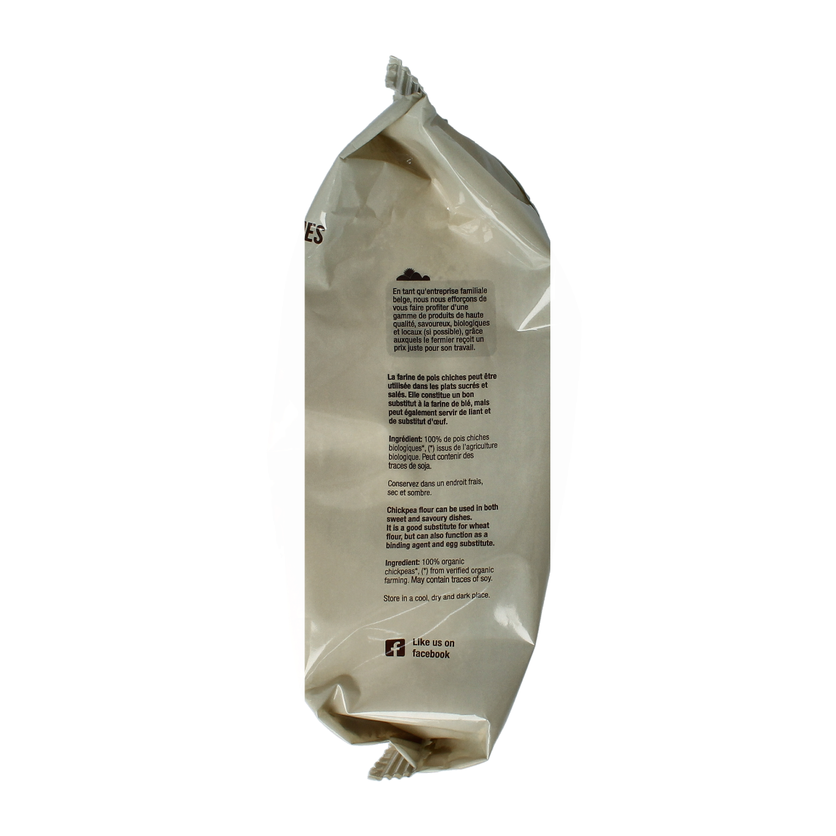 Nutribel glutenvrije kikkererwtenmeel in 500g verpakking, biologisch en geschikt voor bakmixen en meelproducten.