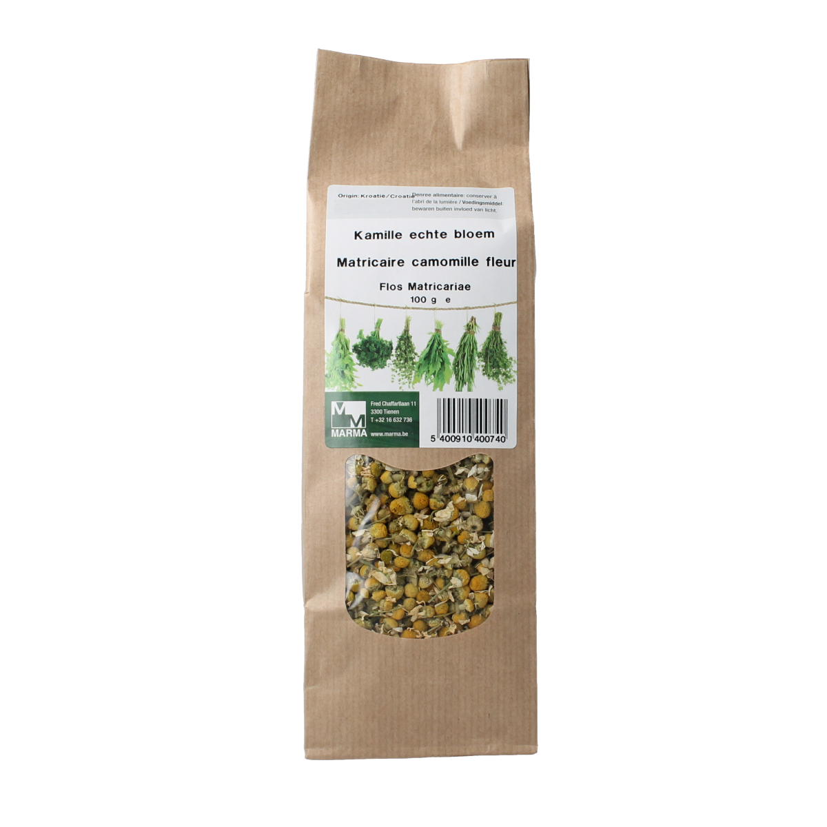 Marma Kamille echte bloem, 100g, dried chamomile flowers for herbal teas and natural remedies.