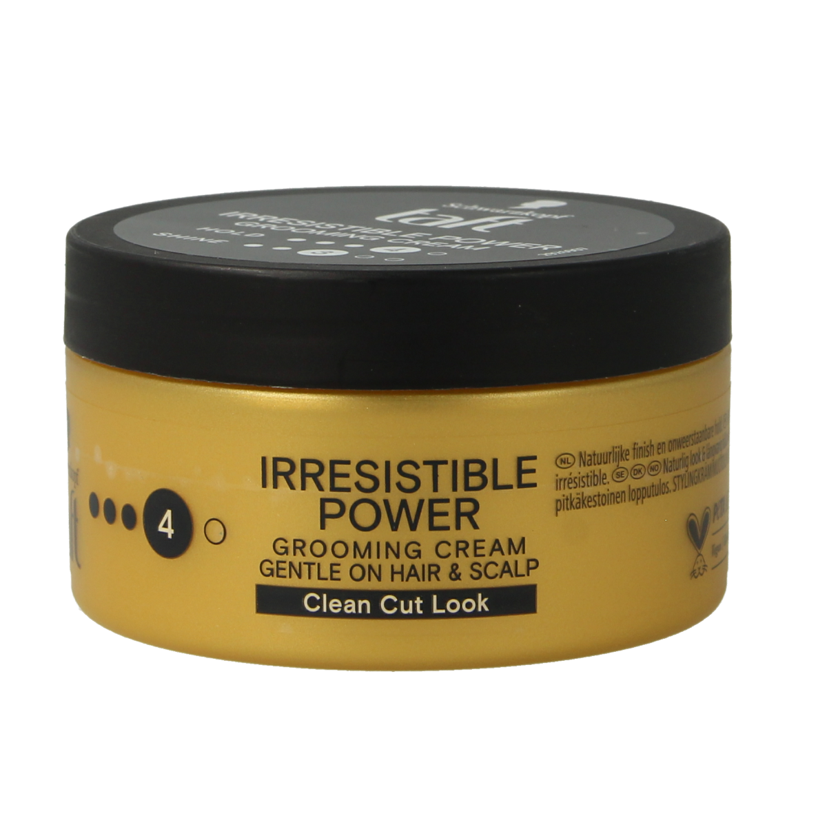 Taft Irresistible Power Grooming Cream for hair styling, 100ml bottle, with a sleek black and silver packaging.