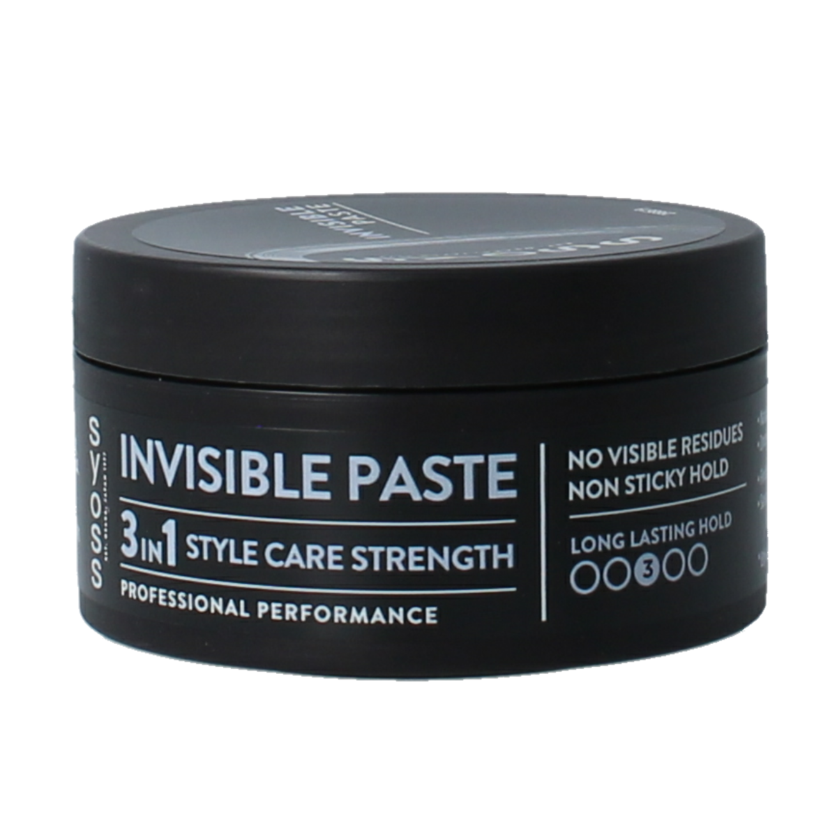 Syoss styling invisible hold paste in a 100ml jar, ideal for strong hair hold and styling.
