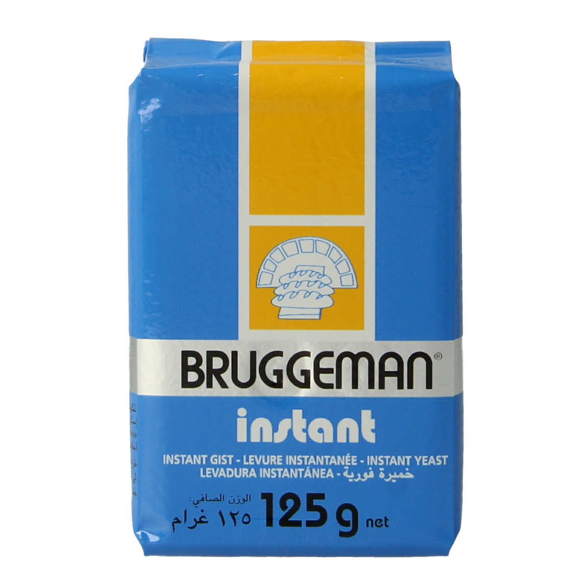 Bruggeman Instant gist baking mix in 125g package, versatile flour blend for baking and dough preparation.