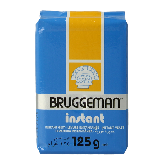 Bruggeman Instant gist baking mix in 125g package, versatile flour blend for baking and dough preparation.