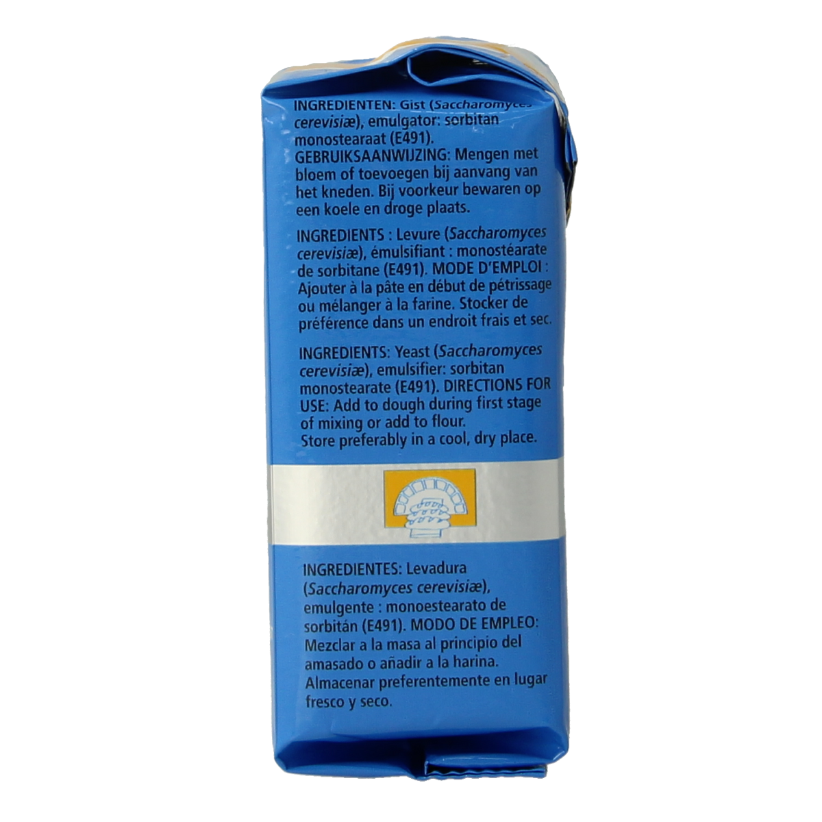 Bruggeman Instant gist flour 125g in a white package, ideal for baking and bread making.