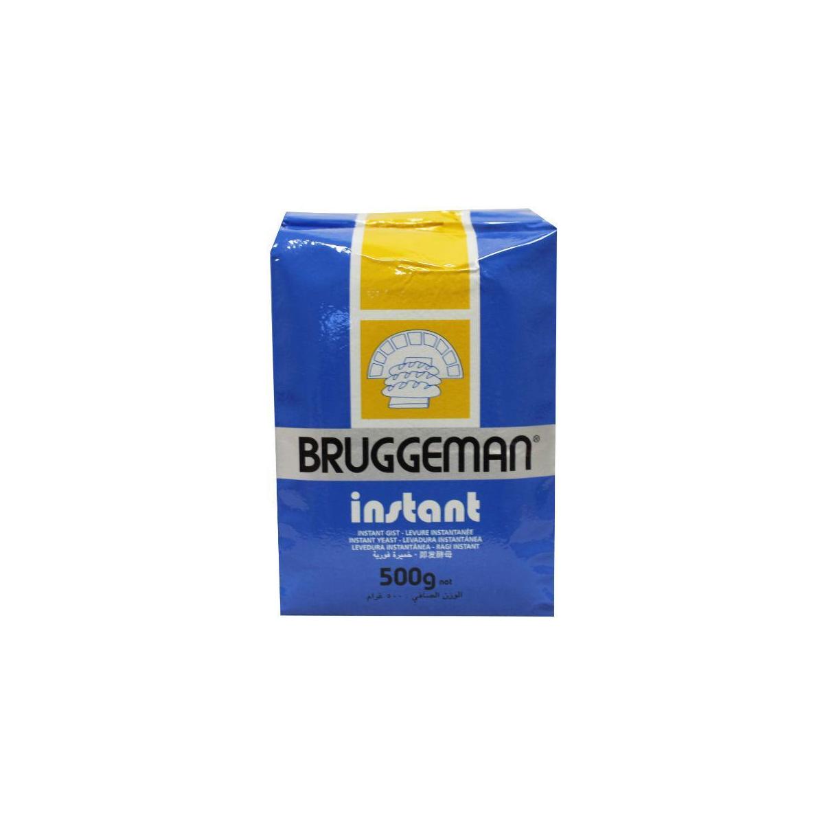 Bruggeman Instant Gist bakmixen en Melen 500g package, showing the flour mix in a clear plastic bag with branding.