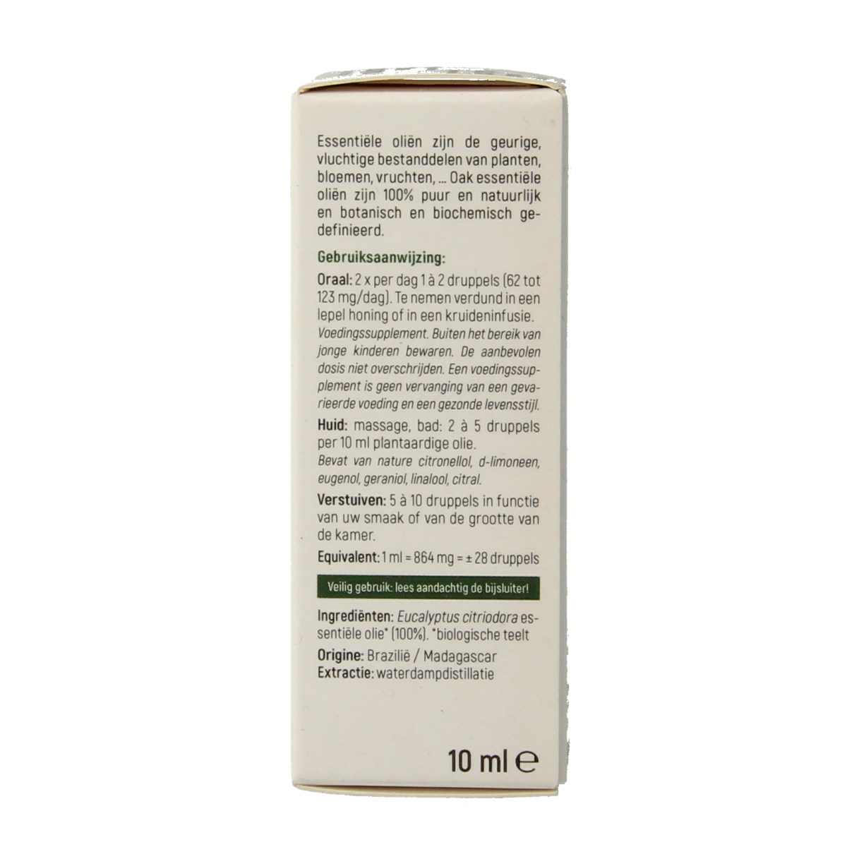 Oak Citroeneucalyptus bio essential oil bottle, 10ml, with vibrant citrus and eucalyptus notes, in clear glass container.