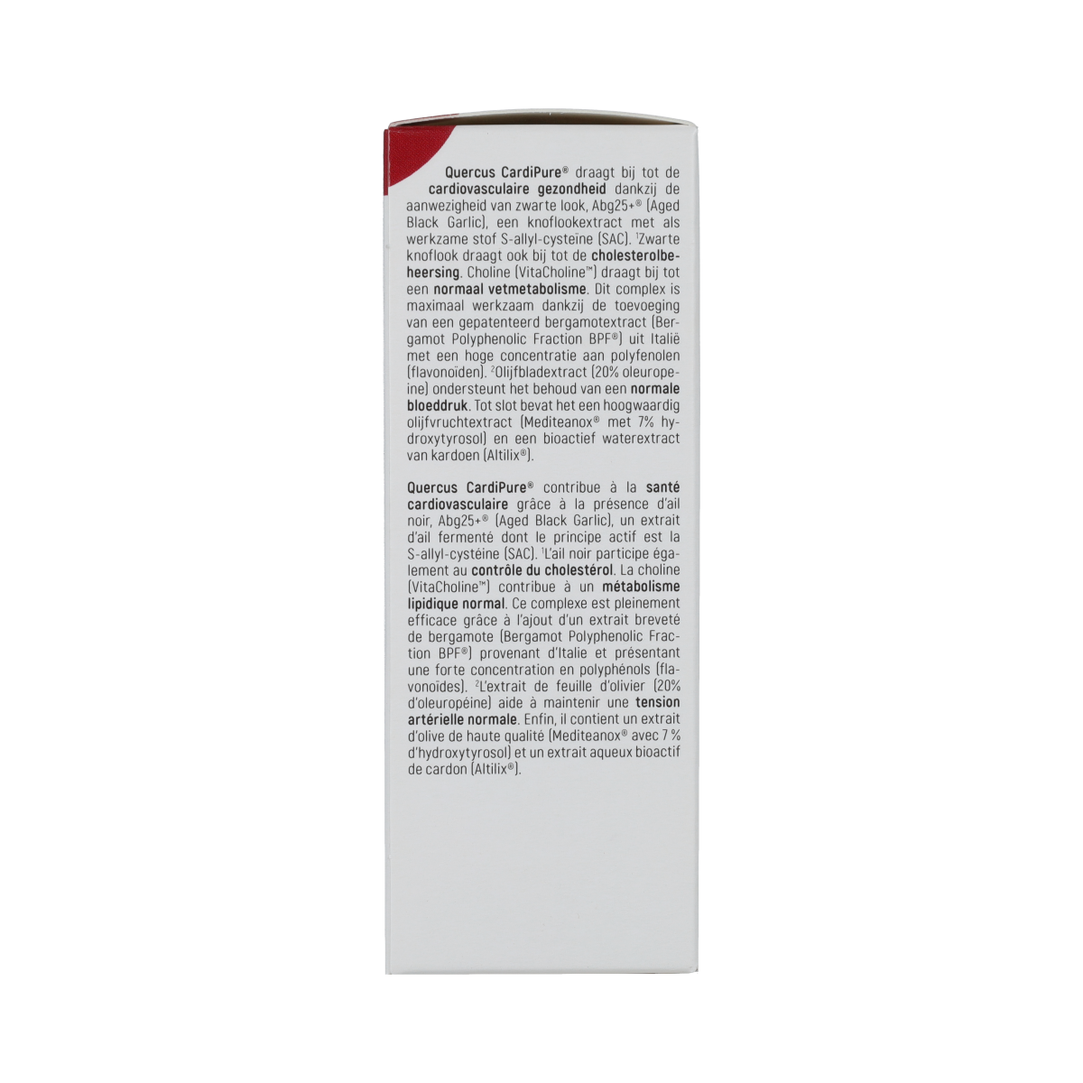 Close-up of Quercus Quercus CardiPure 60 tablets in a blister pack, showcasing herbal supplement packaging and tablets.