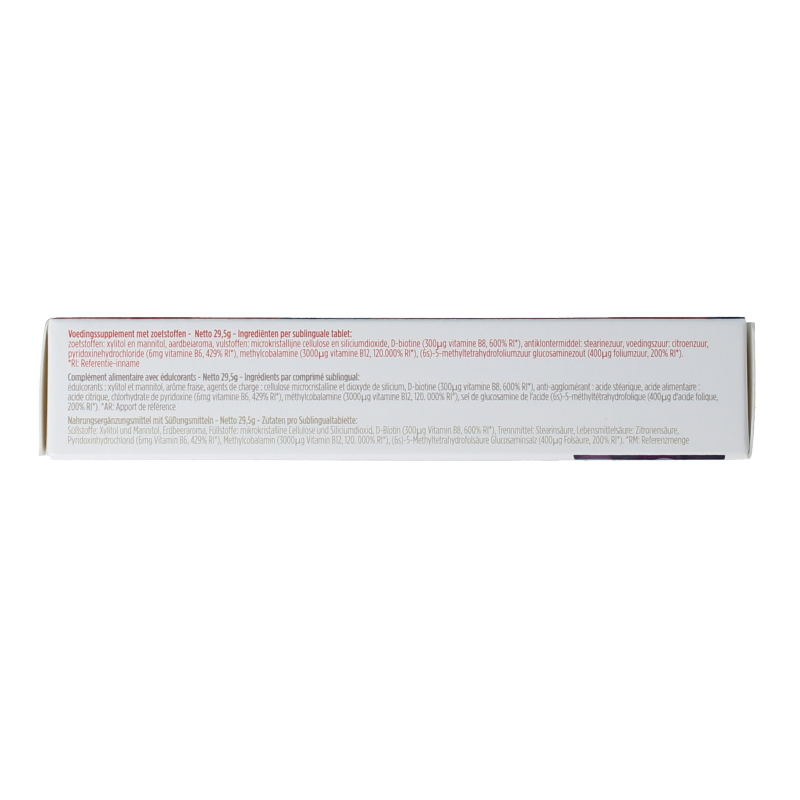 Pure B Forte vitamin supplement in a bottle of 60 tablets, showing the label and tablets inside the container.