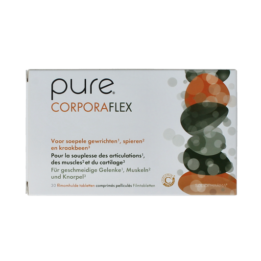 Pure Pure Corporaflex 30 tablets dietary supplement bottle with label displaying product name and branding.