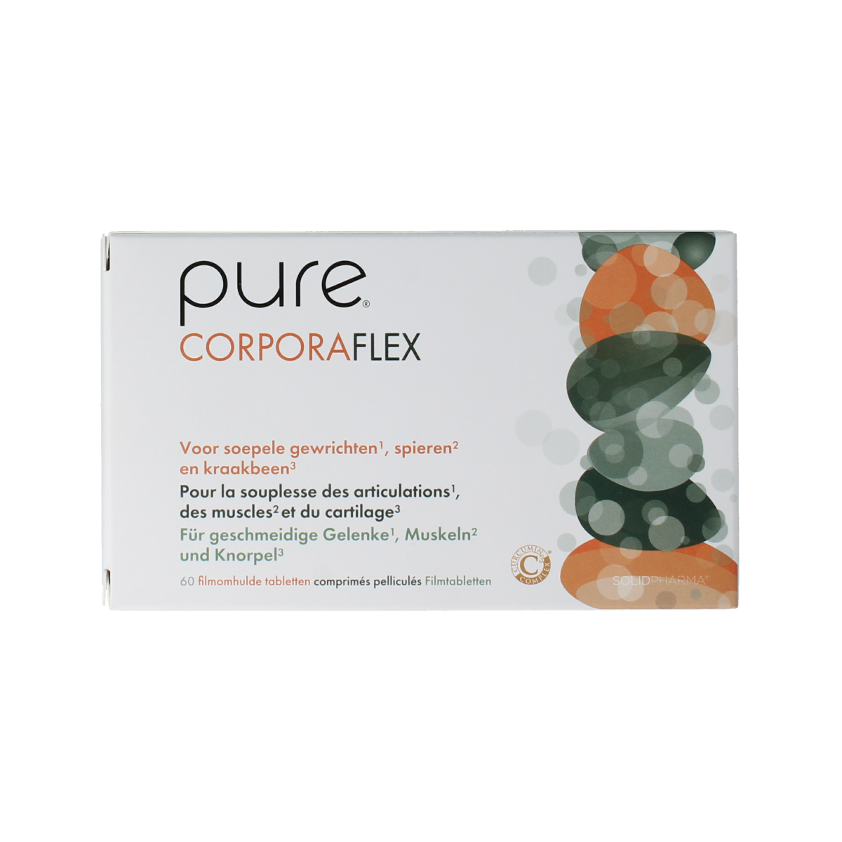 Pure Pure Corporaflex 60 tablets dietary supplement bottle with label showing supplement details and brand logo.