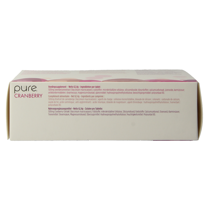Pure Cranberry 500mg herbal supplement in a bottle of 60 tablets, featuring a label with cranberry imagery and branding.