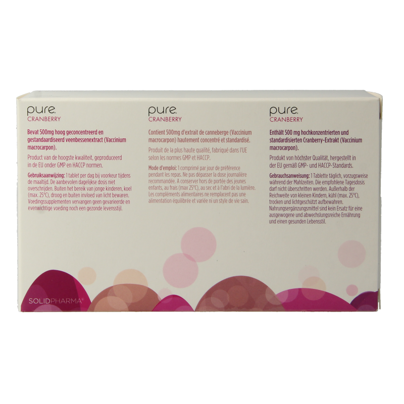 Pure Cranberry 500mg herbal supplement in a bottle with 60 tablets, designed to support urinary health.