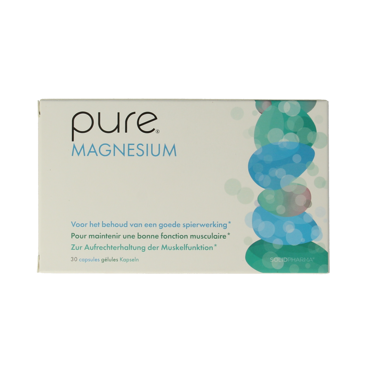Pure Magnesium mineral capsules in a bottle, showing the supplement's label and capsule details for optimal health support.