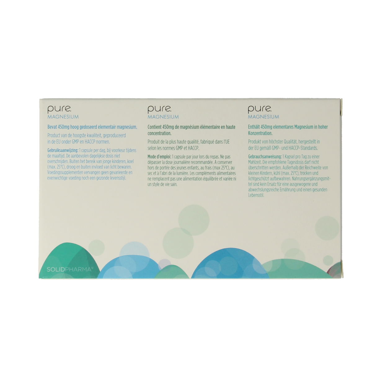 Pure Magnesium 30-capsule bottle showing white capsules in a clear container, highlighting mineral supplement by Pure.