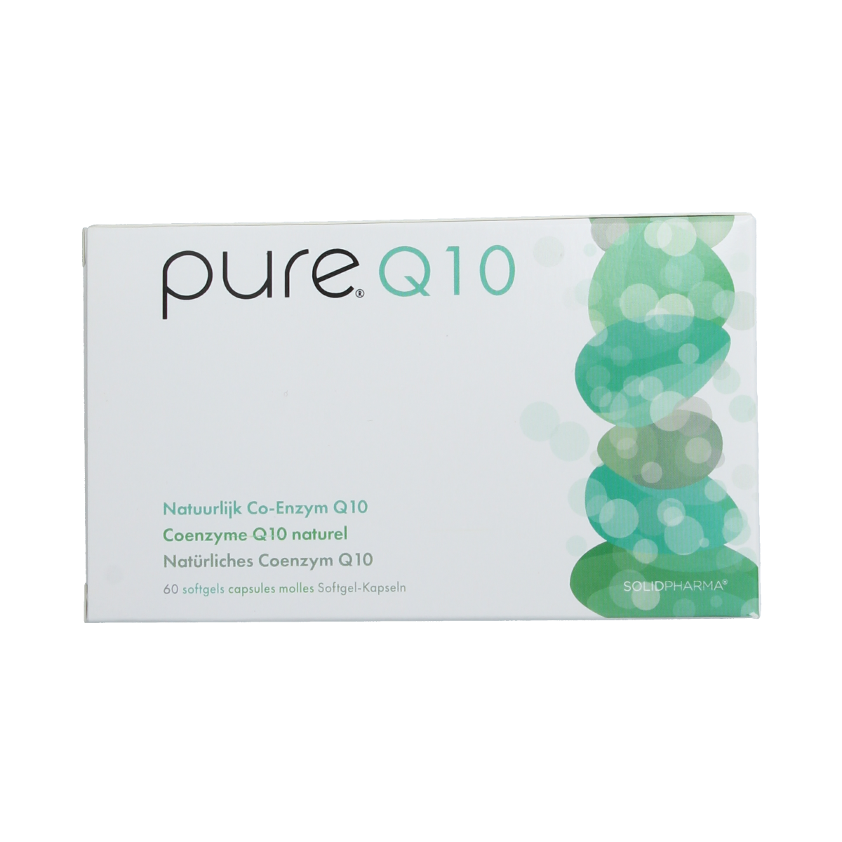 Pure Pure Q10 60 softgels, vitamin supplement bottle with softgel capsules, designed for health and energy support