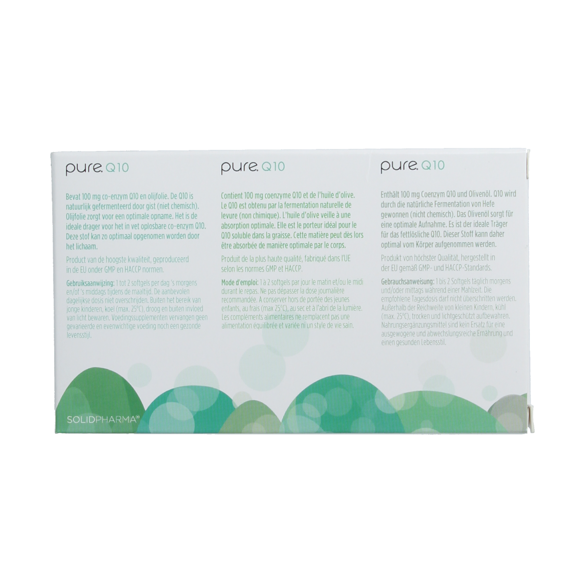 Pure Q10 60 softgels bottle, dietary supplement for energy and heart health, from the Pure brand.