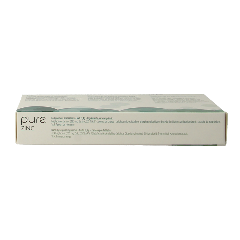 Pure Zinc 60 tablets, mineral supplement in blister pack, showing white round tablets for immune support and mineral health.
