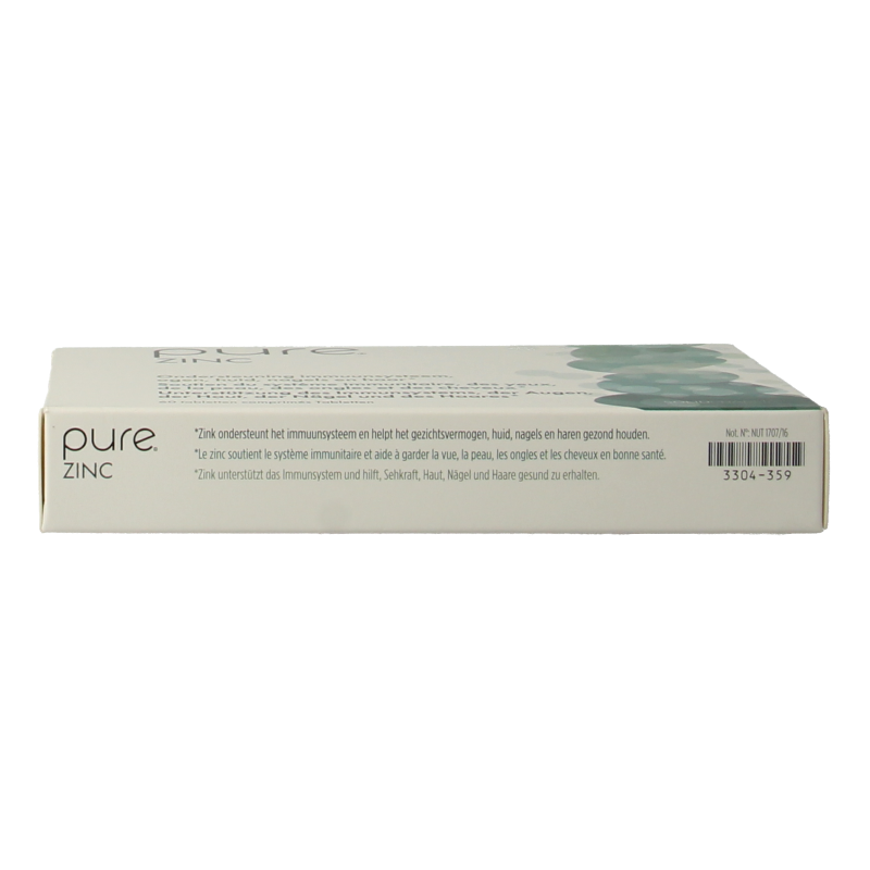 Pure Zinc 60 tablets, mineral supplement showing the bottle with tablets and label for mineralen enkel product from Pure.