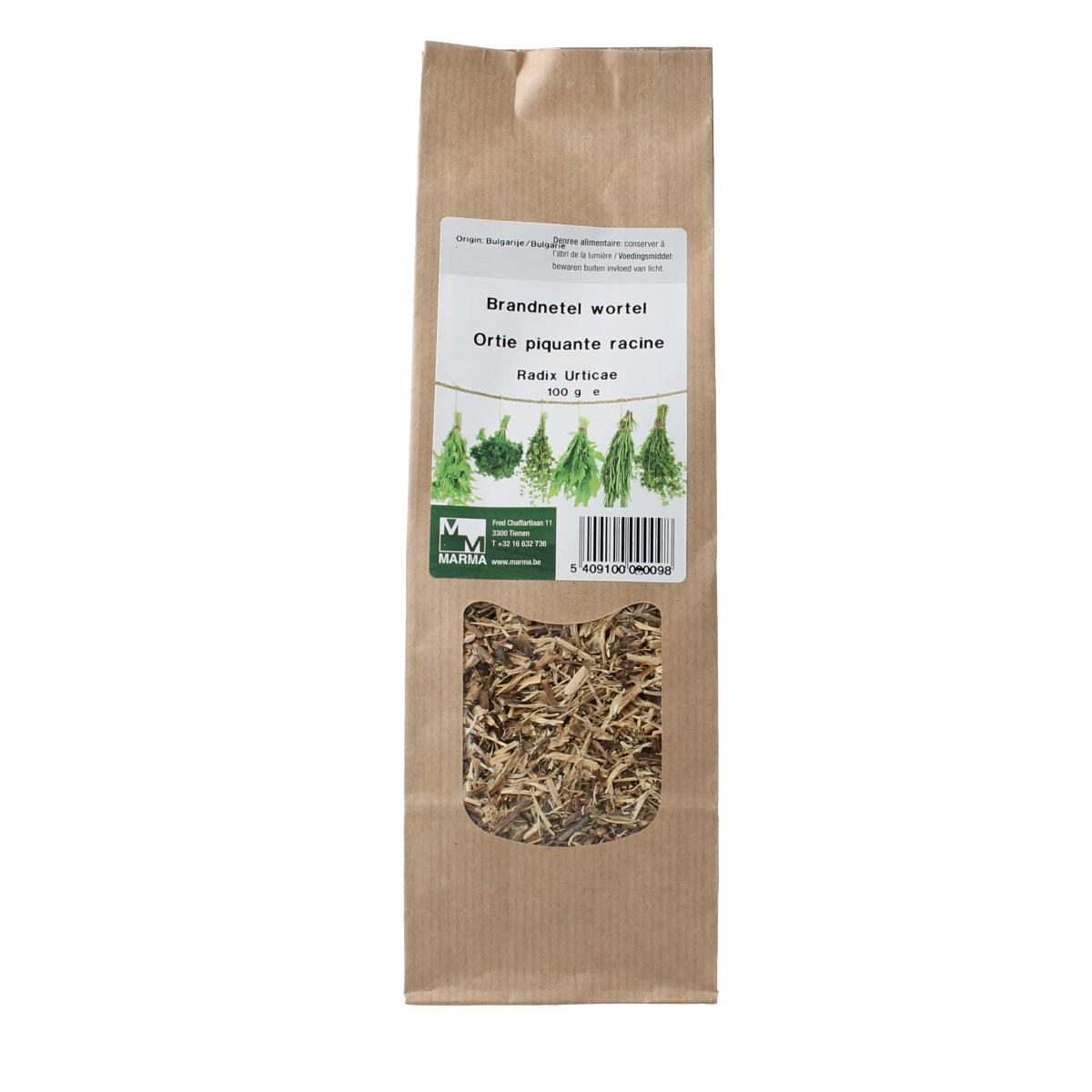 Marma brandnetel wortel herbal mixture in a 100g package, part of kruiden, zouten en maaltijdmixen collection.