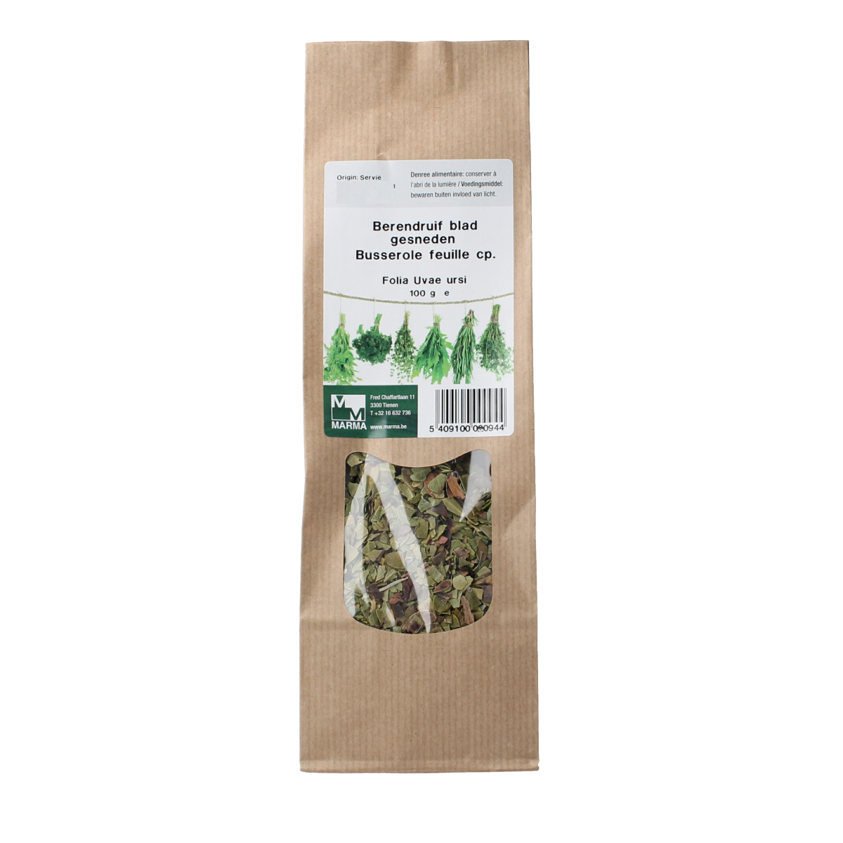 Marma Beredruifblad 100g, dried herb for cooking, part of kruiden en zoutenmengsels, shown in the image.