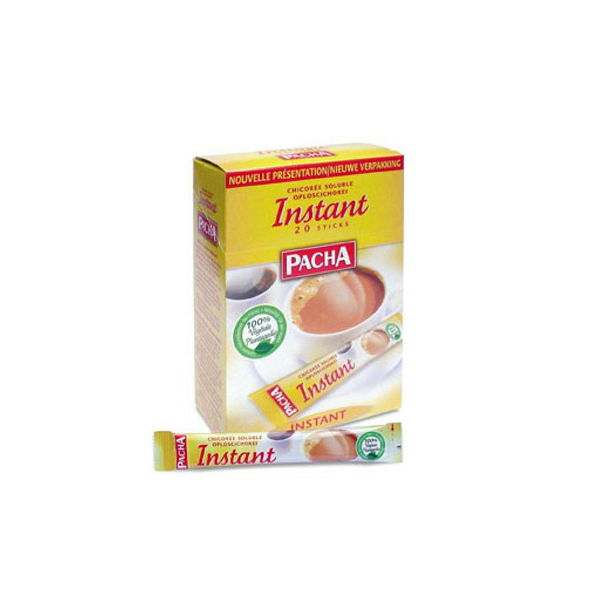 Pacha instant coffee and tea sticks, 20-pack, featuring individual sticks with coffee and tea options in colorful packaging.