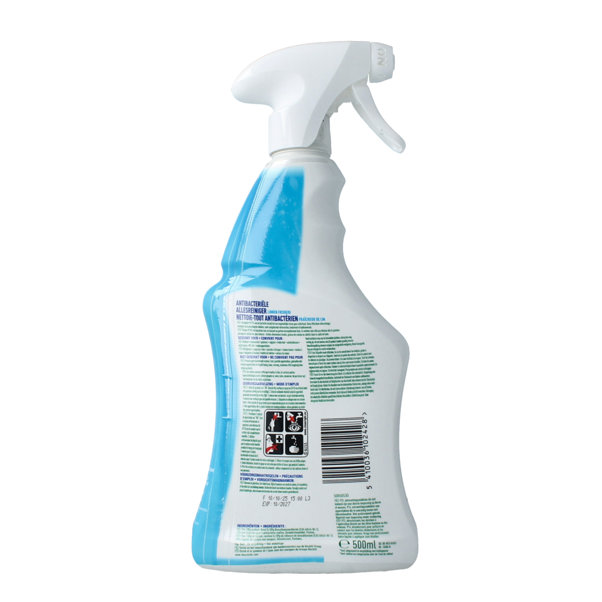 Dettol Allesreiniger Power & Fresh katoenfris spray 500ml, versatile cleaning spray with fresh cotton scent, ideal for home cleaning.