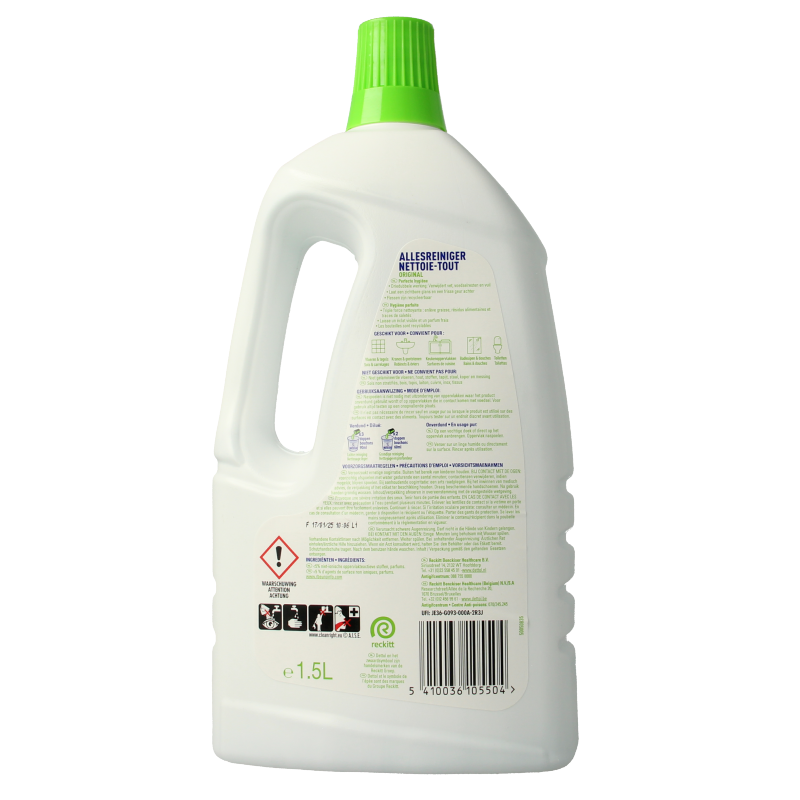 Dettol Power & Fresh All-Purpose Cleaner 1500ml bottle, cleaning product for kitchen and bathroom surfaces.