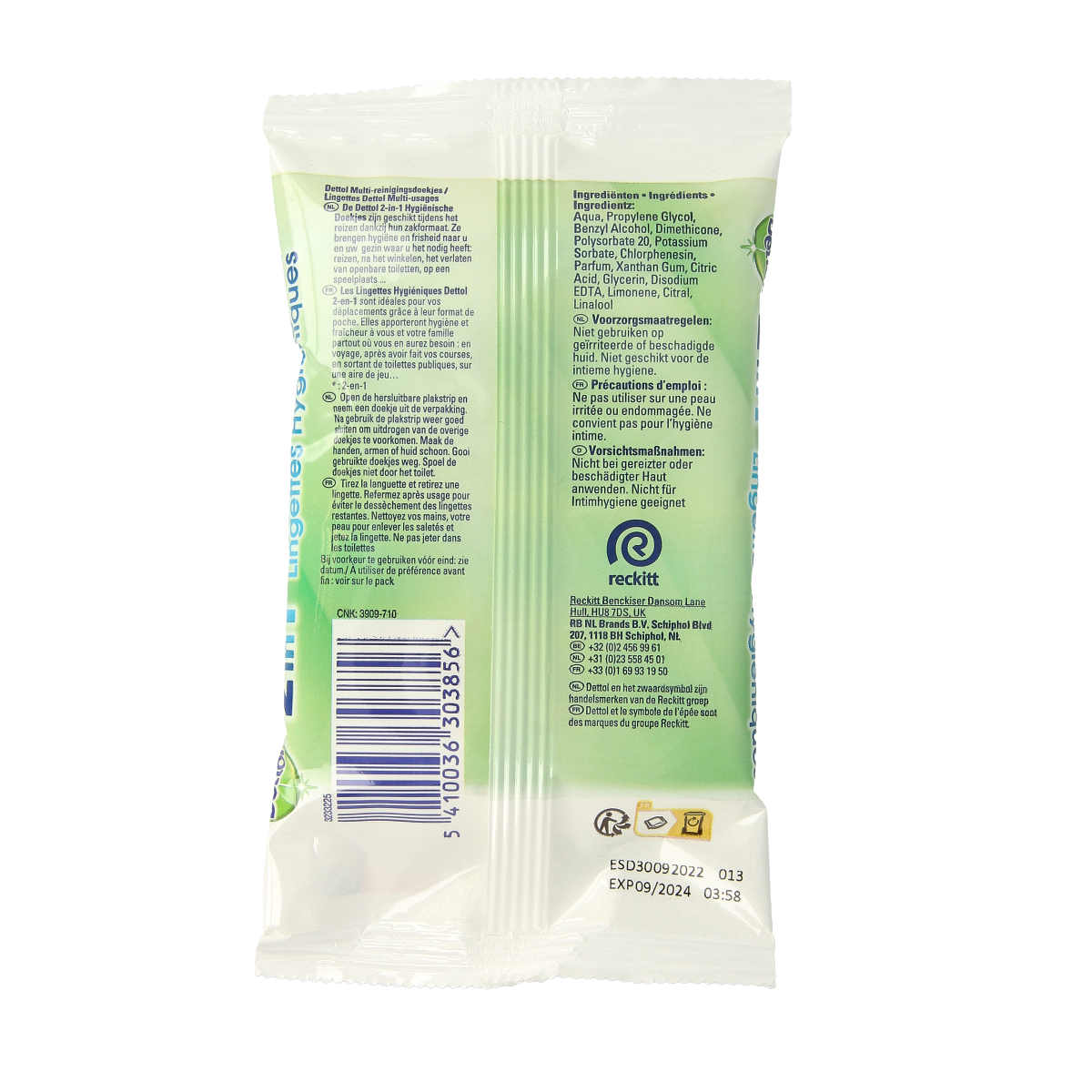 Dettol 2-in-1 body wipes, 12-pack, for personal care, featuring gentle cleaning and refreshing properties.