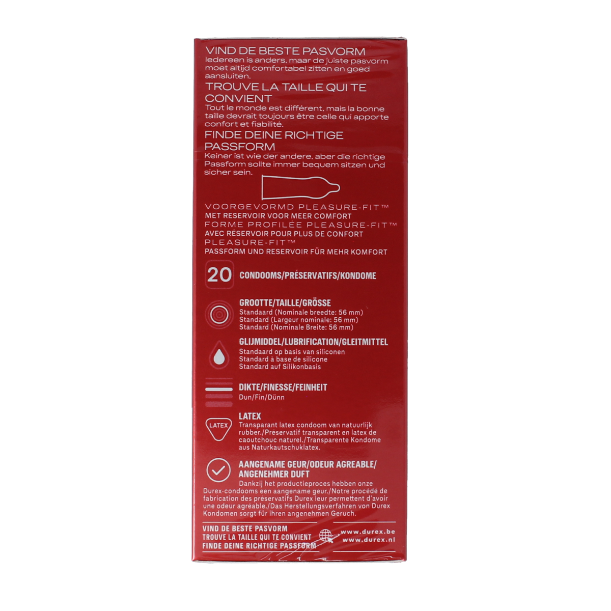 Durex Thin Feel condoms in a pack of 20, featuring sleek packaging and the Durex brand logo.