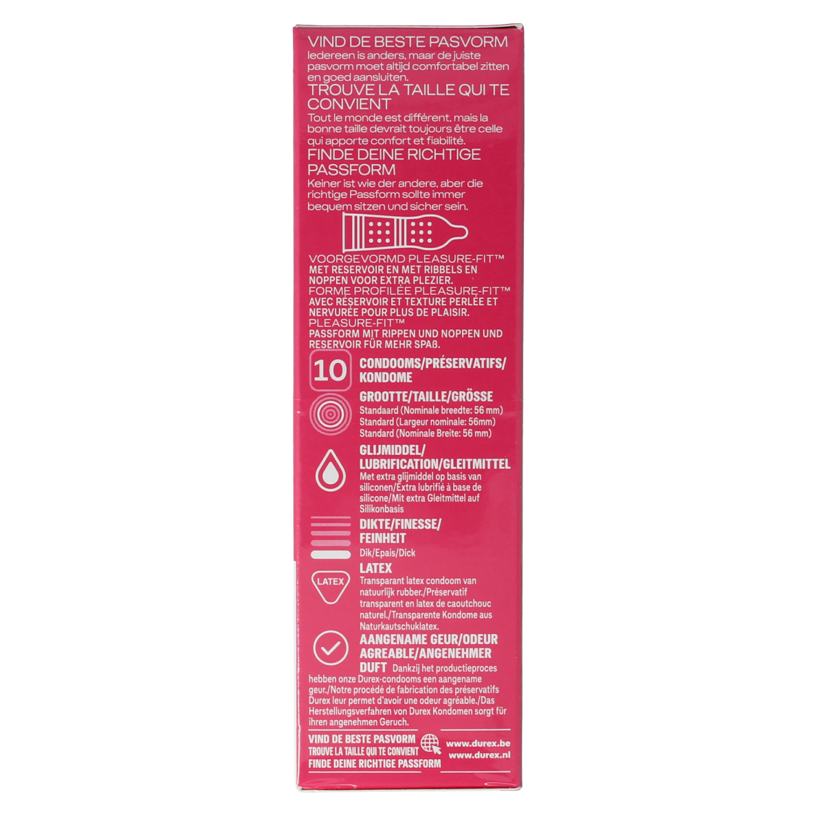 Durex Pleasure Me condoms pack with 10 pieces, featuring colorful packaging and illustrations for enhanced intimacy.