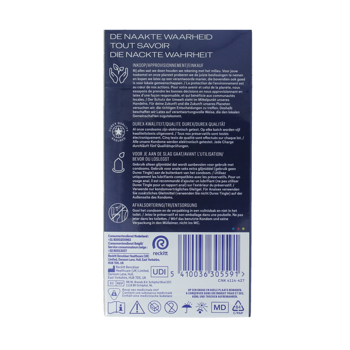 Durex Performa condom pack containing 10 pieces, showing the box with the Durex branding and product details.