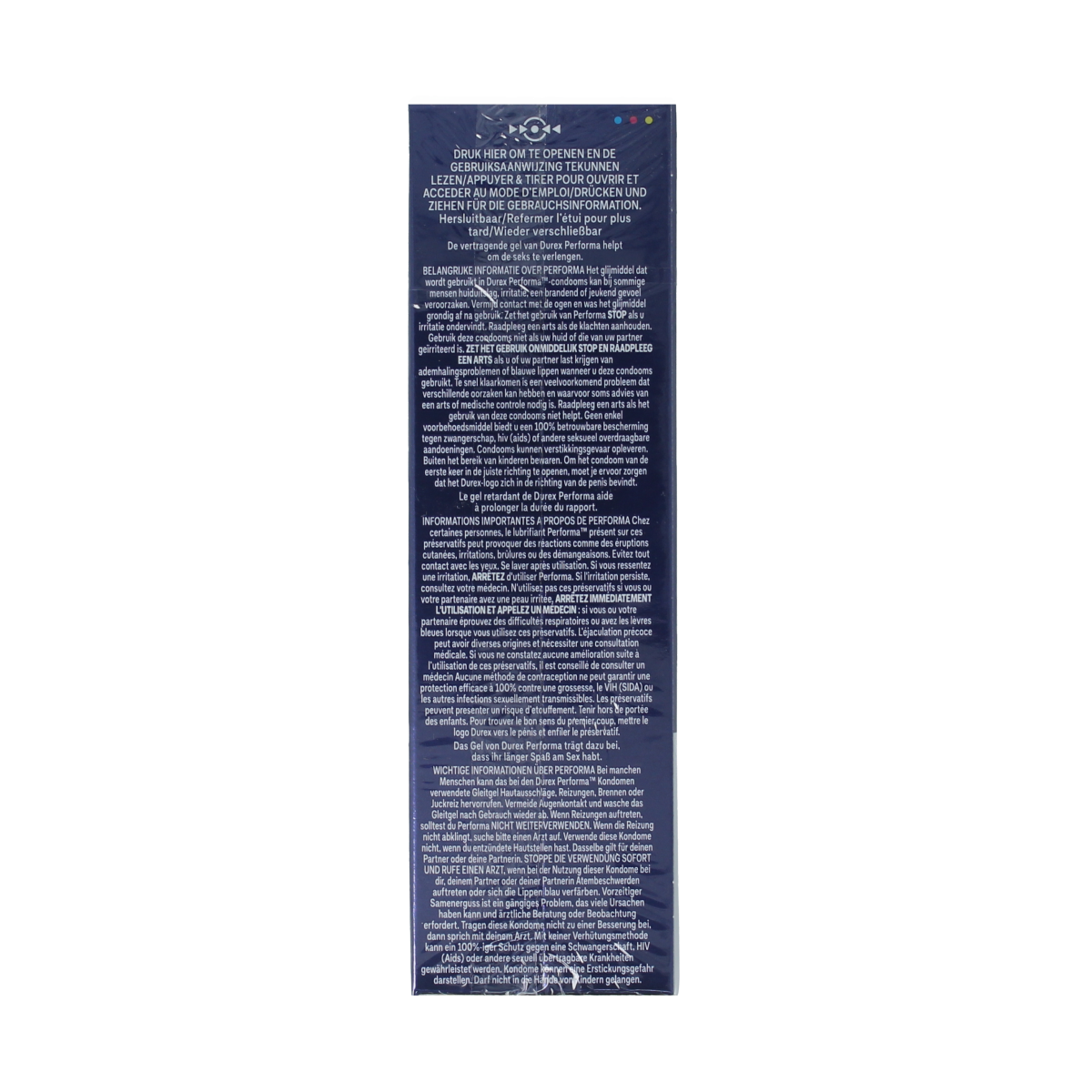 Durex Performa condoms pack of 10, featuring transparent latex with safety and pleasure-enhancing design, on white background.