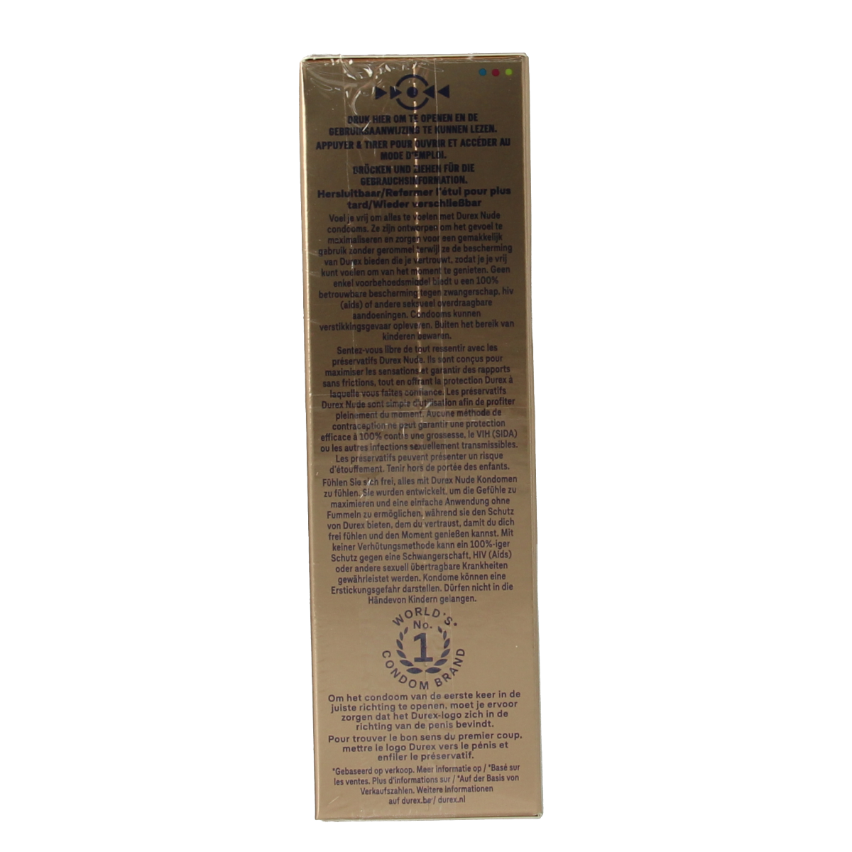 Box of Durex Nude condom packs, featuring 10 individually wrapped condoms for safe and comfortable protection.
