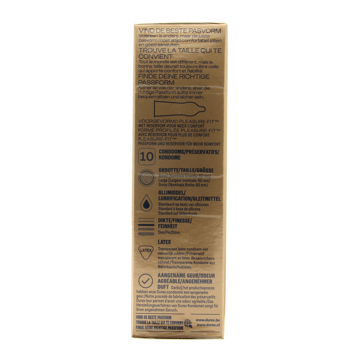 Durex Nude XL condom pack with 10 condoms, showing the product packaging and branding.