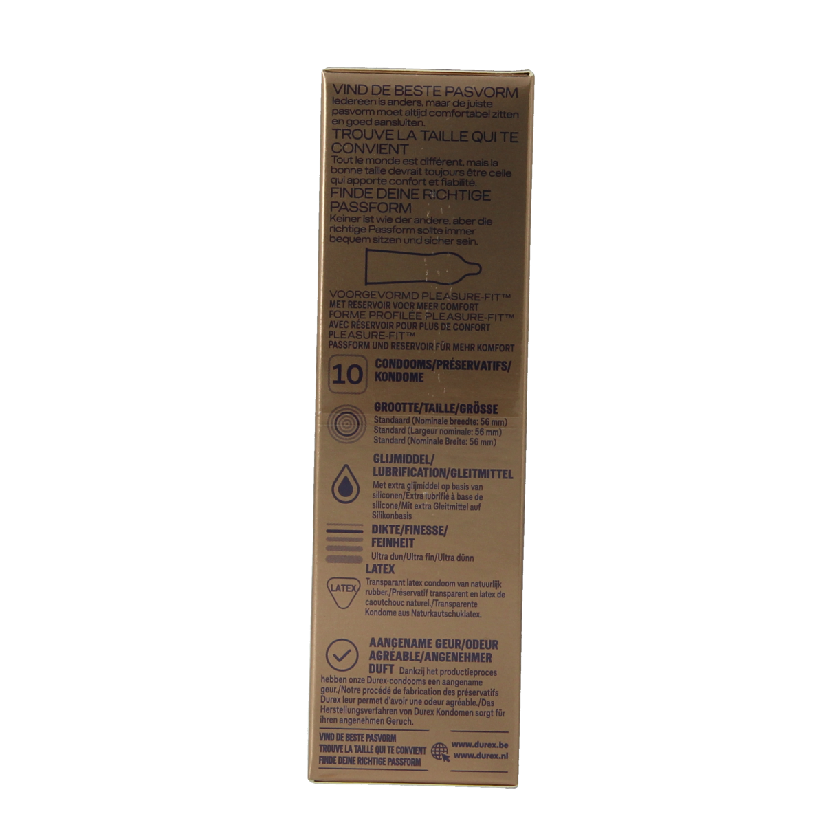 Durex Nude Extra Lube condoms, pack of 10, featuring transparent latex design with lubricated surface.