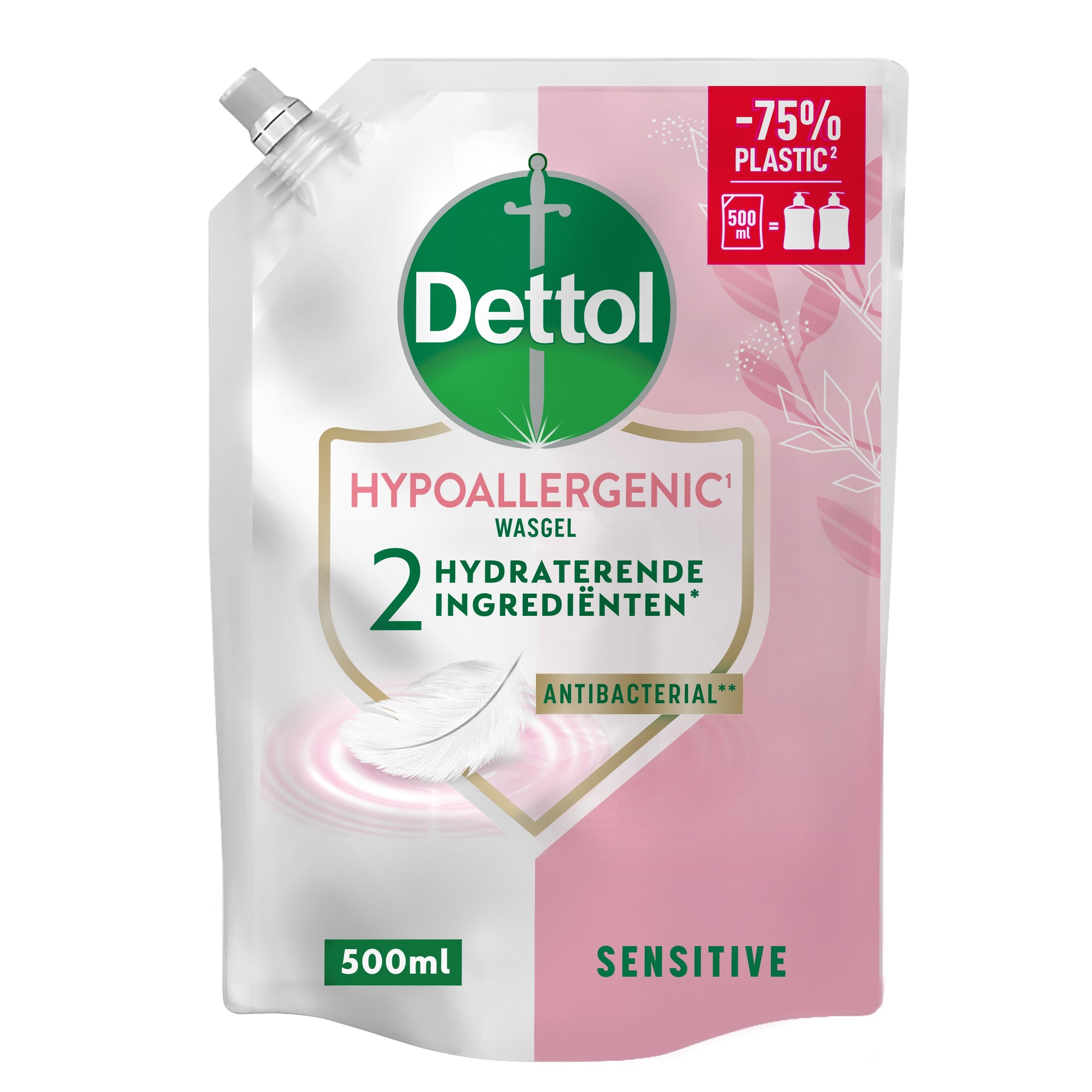 Dettol Sensitive hand soap refill bottle, 500ml, for gentle hand care and hand hygiene.