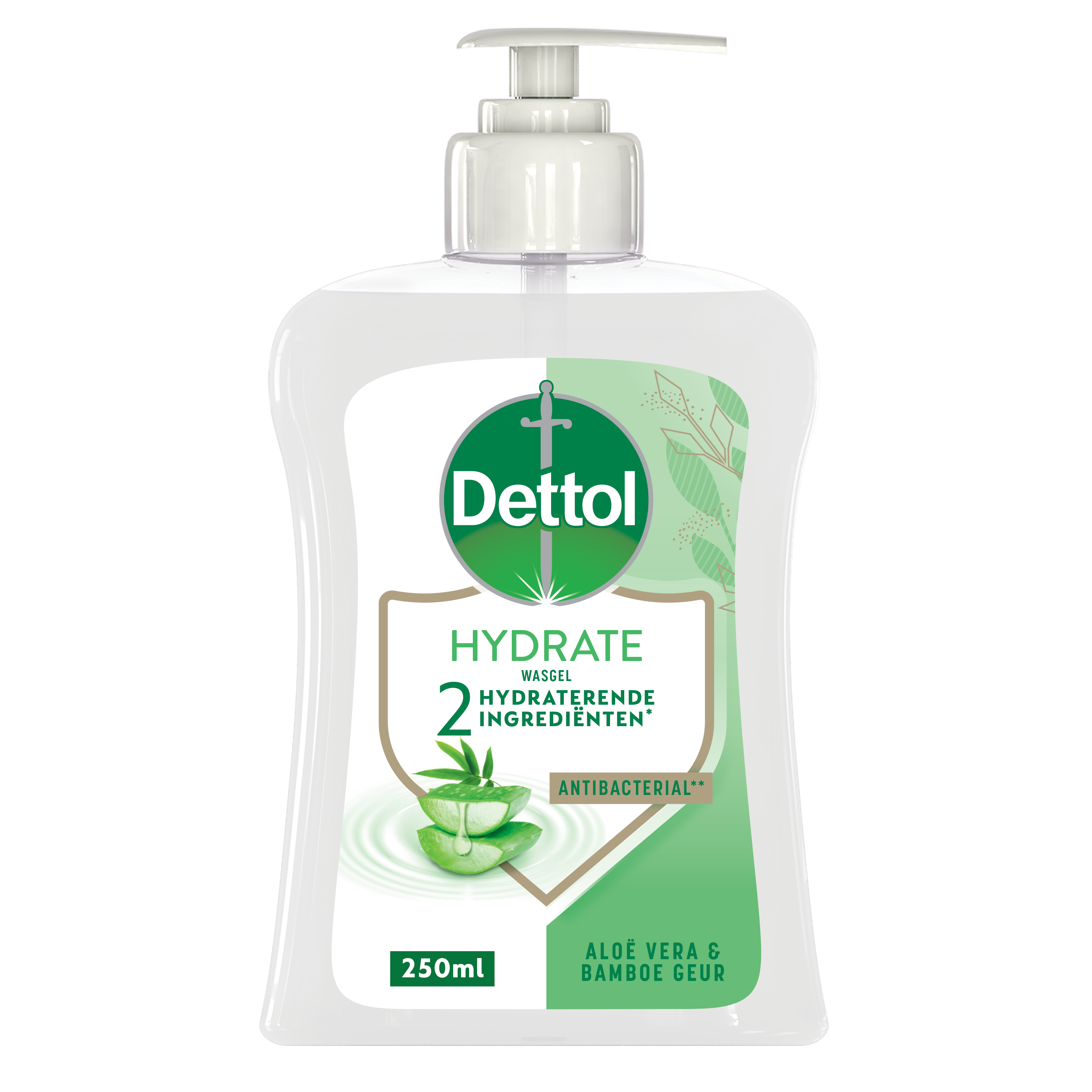 Dettol hydrating aloe vera hand soap in a 250ml bottle, gentle for skin, with soothing aloe vera for clean hands.