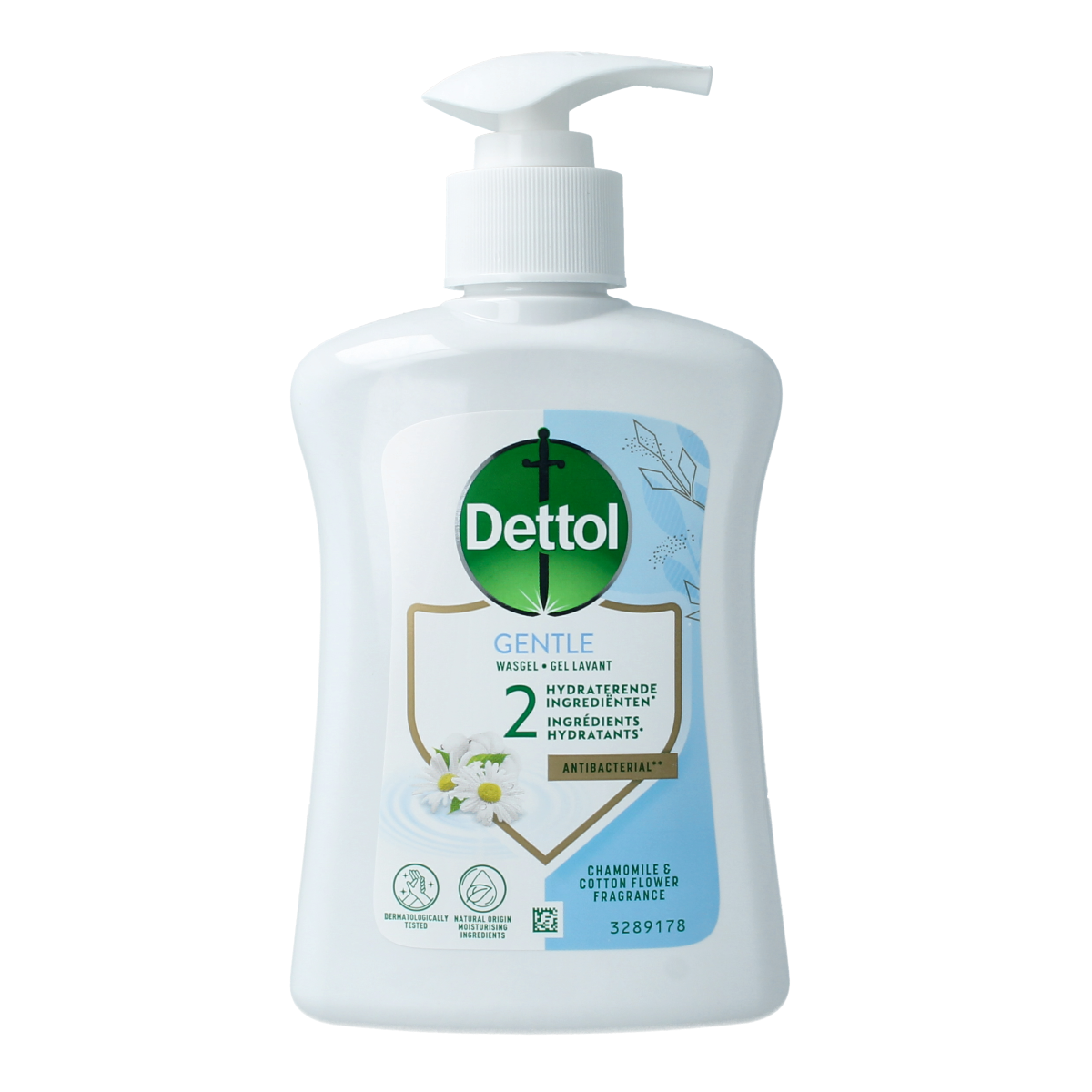 Dettol Extra Care Chamomile hand soap in 250ml bottle, featuring a chamomile scent and gentle cleansing for hands.