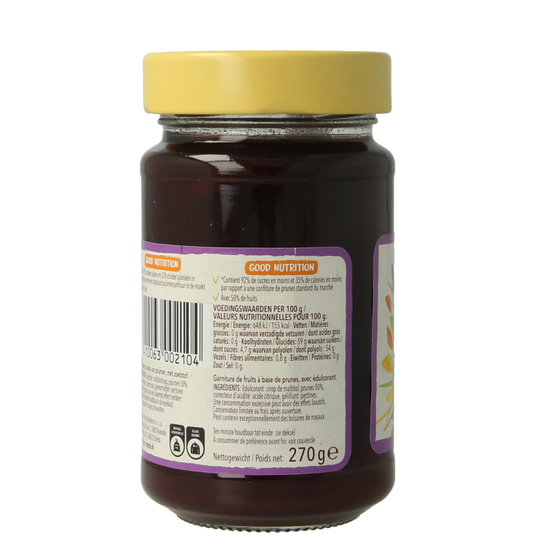 Cereal Fruit pruimen suikervrij broodbeleg in 270g jar, featuring sugar-free plum fruit spread with visible fruit pieces.