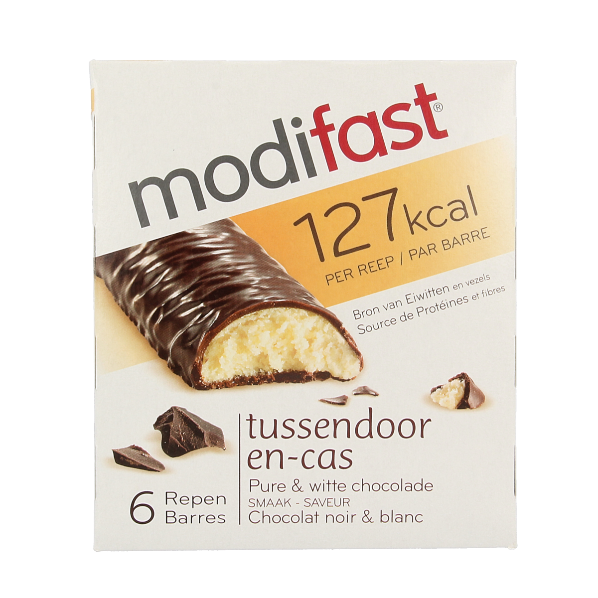 Modifast Proteine Shape Bar with dark and white chocolate, 6x31g snack bars, high-protein snack and tussendoortje.