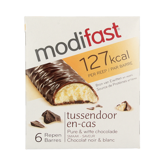 Modifast Proteine Shape Bar with dark and white chocolate, 6x31g snack bars, high-protein snack and tussendoortje.