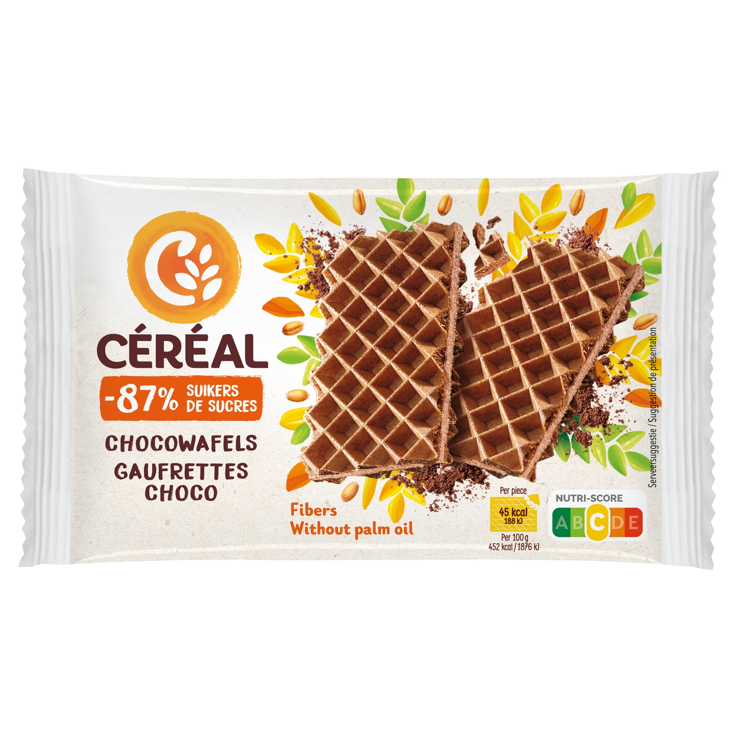 Cereal Chocowafels minder suikers koeken by Cereal, 90g, with chocolate coating and crispy texture.
