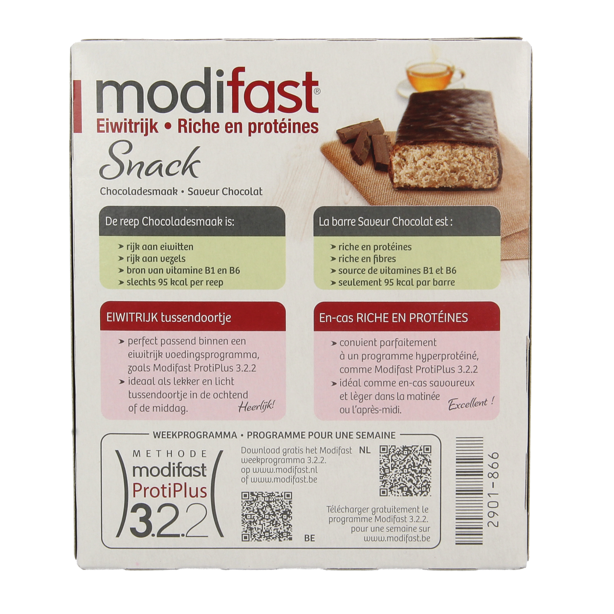 Modifast Proteine Shape Bar in chocolate flavor, 162g, featuring a chocolate protein bar with a textured chocolate coating.