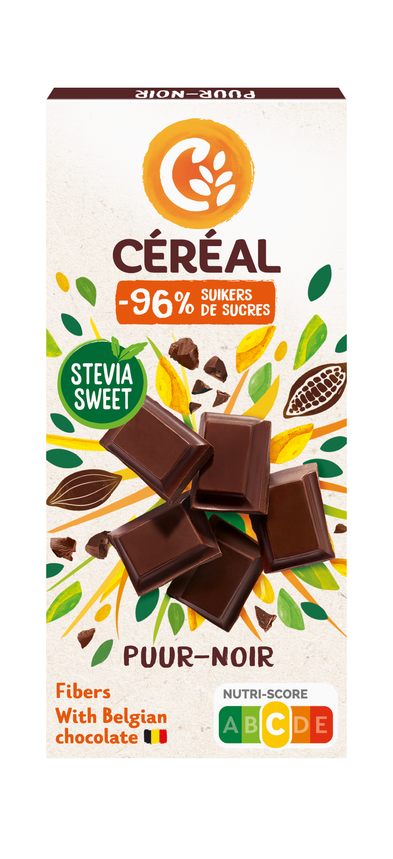 Cereal Chocolade tablet puur, 85g, featuring smooth dark chocolate with a rich, pure cocoa flavor and textured surface.