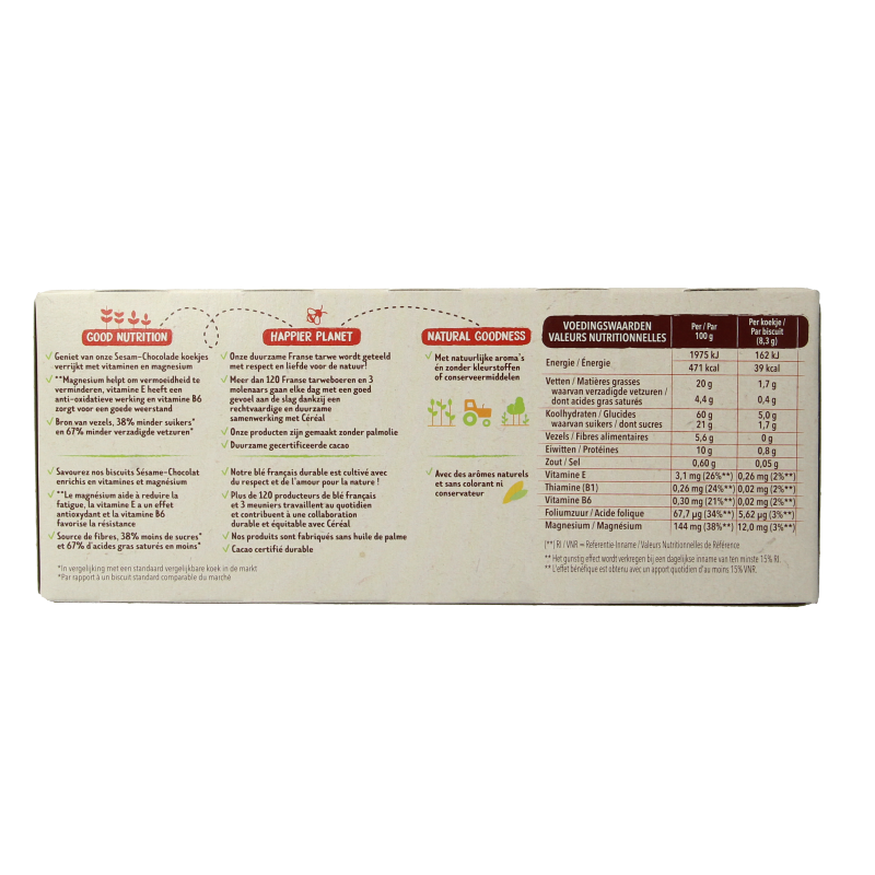 Cereal sesam chocolade koeken in 200g package, crispy cookies with sesame and chocolate from Cereal brand.