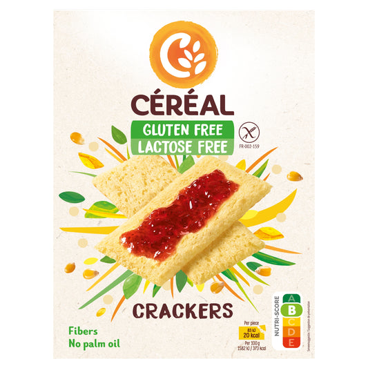 Glutenvrije Cereal Crackers in 250g package, crispy broden en crackers from Cereal brand, shown in the image.